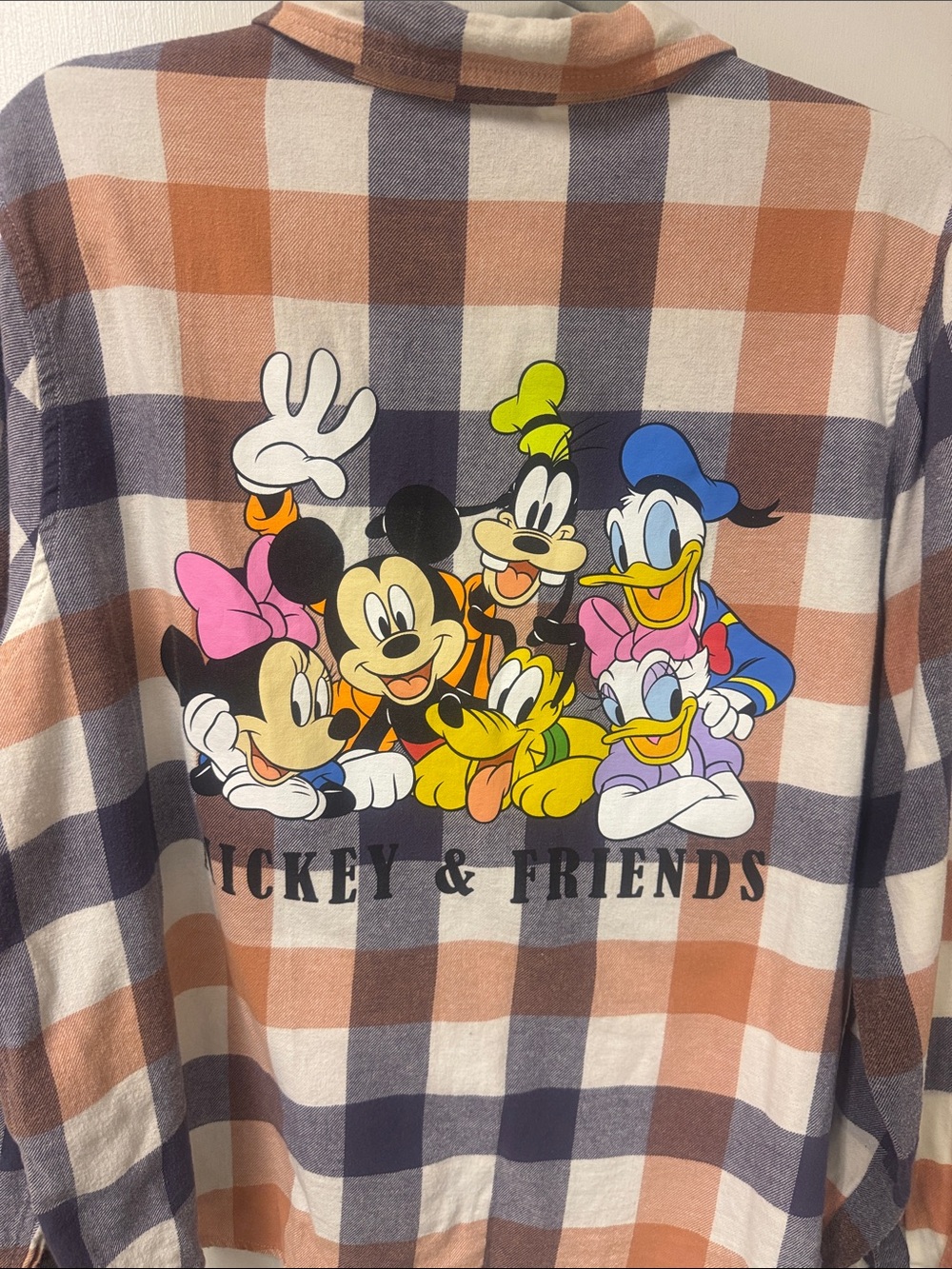 Disney Plaid Button-Down Shirt Jacket with Mickey & Friends - Peach, Navy, Cream